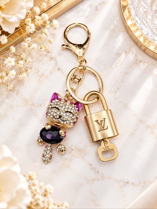 Louis Vuitton Accessories - Authentic Louis Vuitton Lock & Key with Unbranded Cat Charm, Keychain